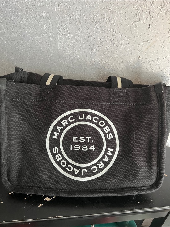 Marc Jacobs Handbags - Marc Jacobs Black Canvas Messenger Bag with White Logo